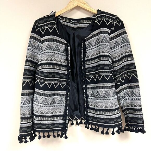 - Relativity black and grey Aztec jacket with tassels Sz M - Picture 1 of 6